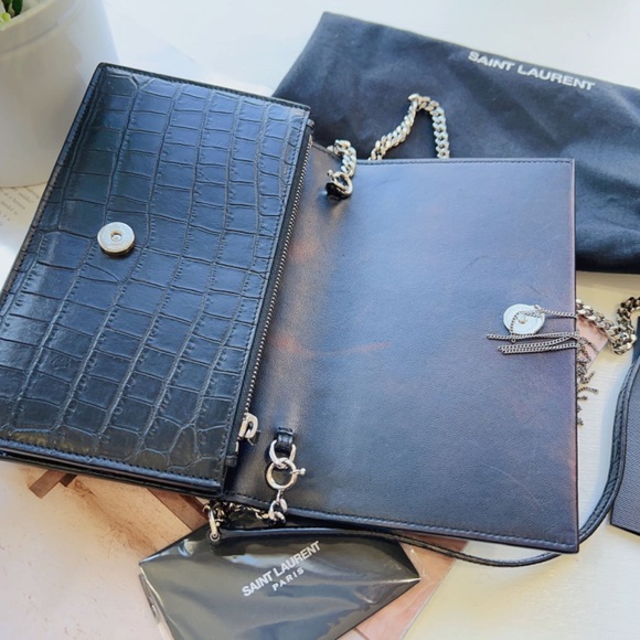 Saint Laurent Croc-Embossed Kate Crossbody Chain Wallet - Picture 5 of 7